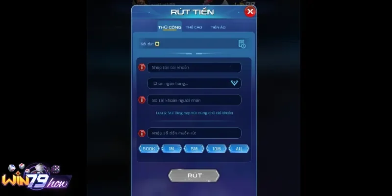 Hướng dẫn rút vốn Win79 thủ công
