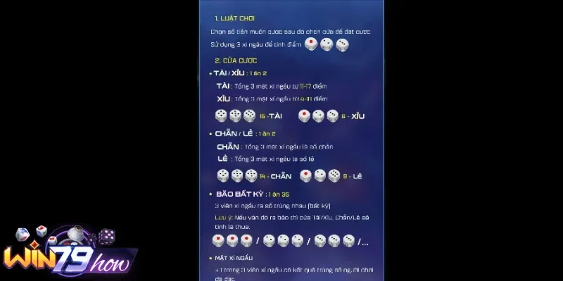 Luật chơi tài xỉu Win79 anh em cần nắm